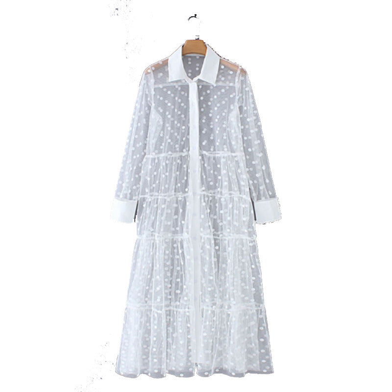 Dame Længere transparent Duster med prikket design og elegante ærmer Skovae