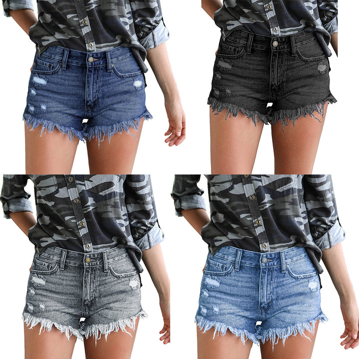 Dame jeans-shorts med frynset kant og distressed effekt Stilla