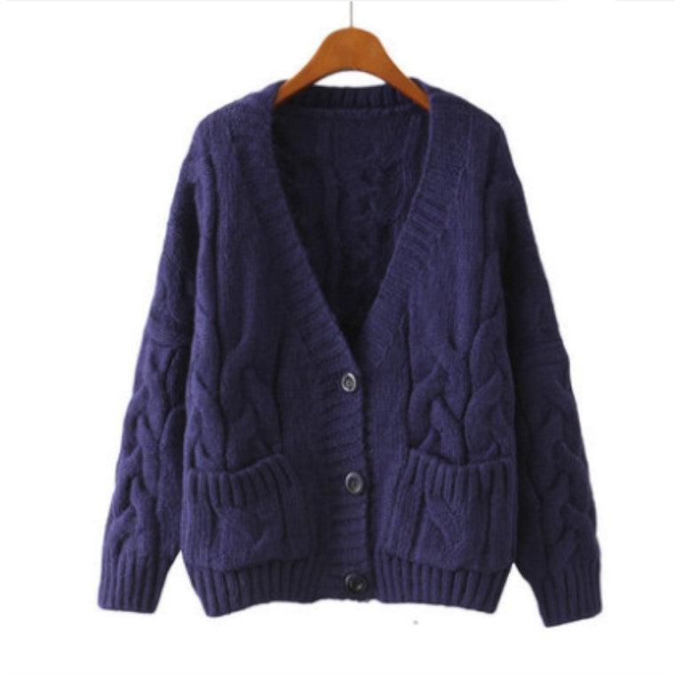 Kvinders chunky strikket cardigan med knaplukket lommer og V-hals Stilla