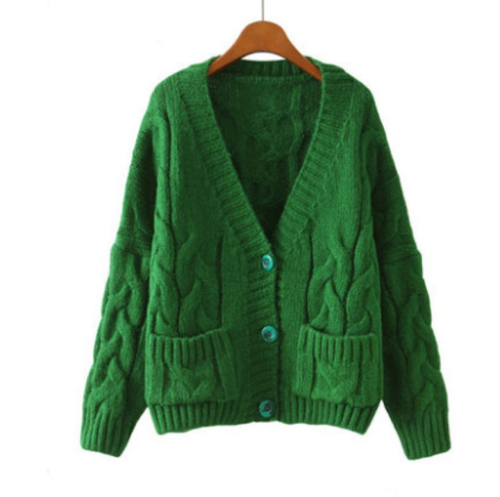 Kvinders chunky strikket cardigan med knaplukket lommer og V-hals Stilla