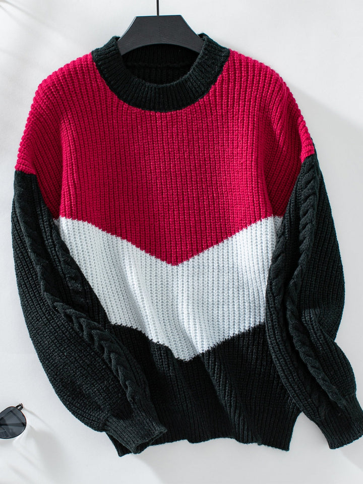 Stilla | Pullover med kontrasterende lange ærmer og rund halsudskæring
