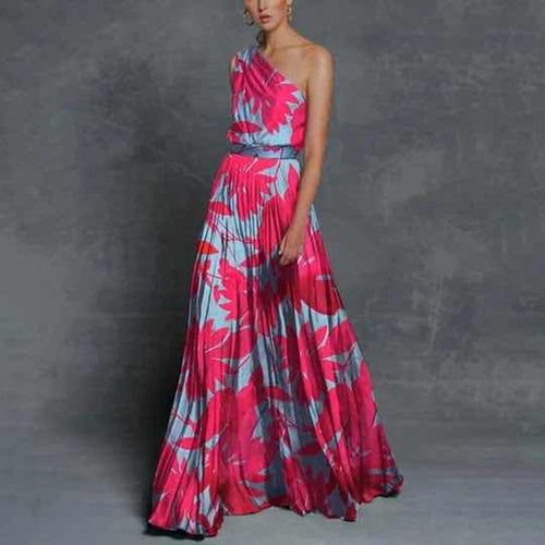 Dame maxikjole med asymmetrisk strop og floral design Stilla
