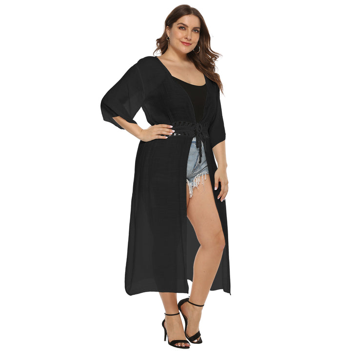 Dame Elegant Gennemsigtig Lang Cover-Up Kimono Stilla