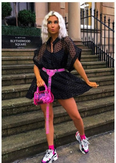 Dame Polka-Dots Chiffon-kjole med voluminøse ærmer og elastisk talje Skovae