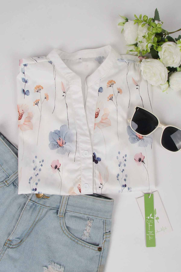 Stilla | Knap-Op Bluse Med Blomster