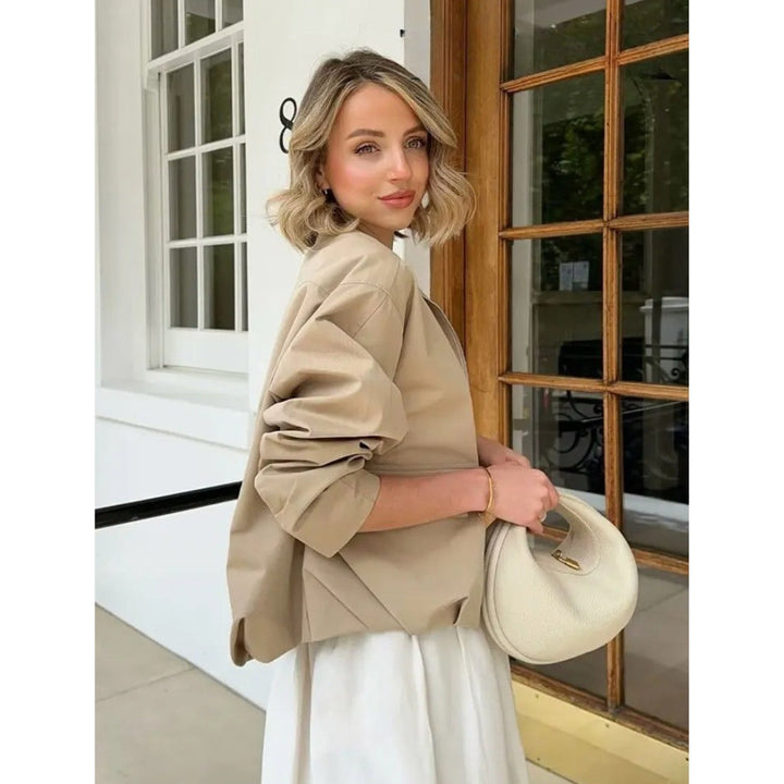 Stilla | Minimalist Beige Lynlås Bomberjakke