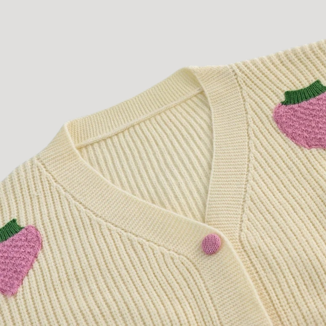 Stilla | Chunky Strikket Strikketrøje Med Jordbær Detaljer