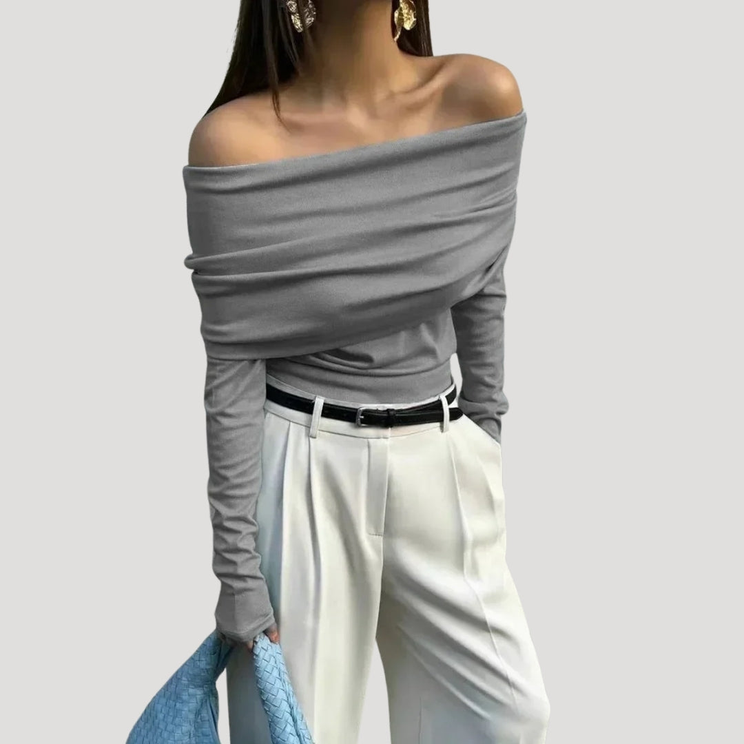 Stilla | Off Shoulder Draperet Langærmet Top