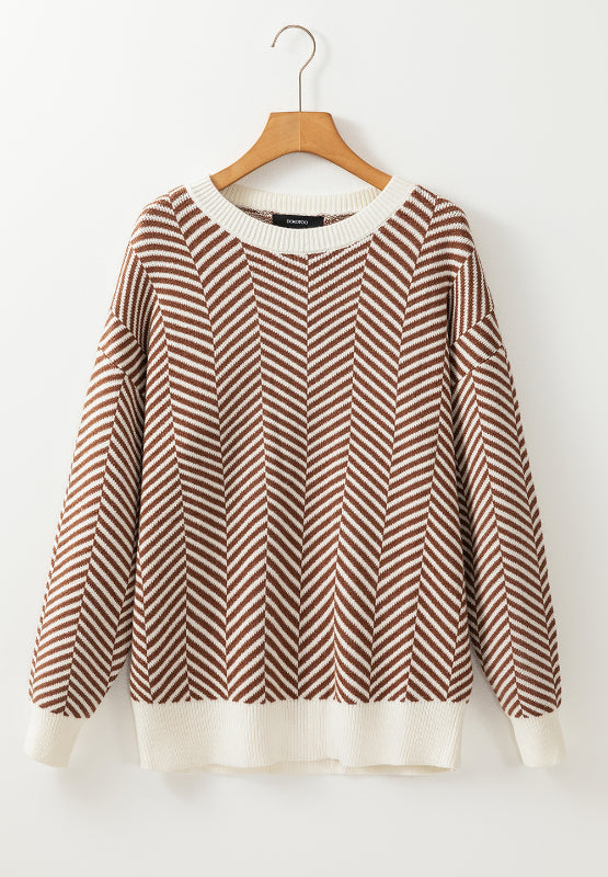 Stilla | Stribet Pullover Med Lange Ærmer og Rund Halsaussnit