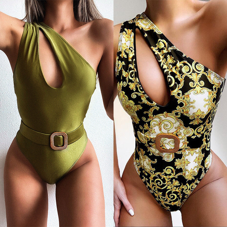Damer asymmetrisk tankini med flot bælte Skovae