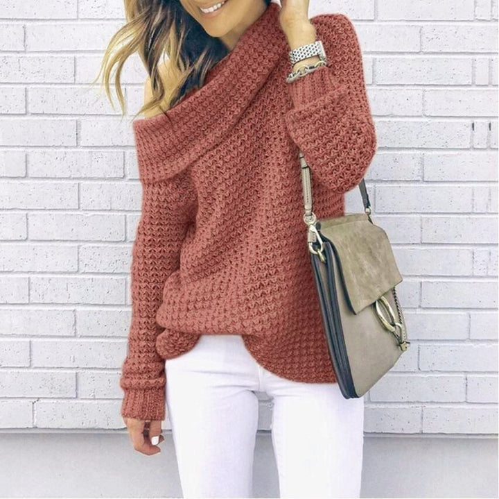 Damernes strikkede sweater med off-shoulder design og struktureret overflade Stilla