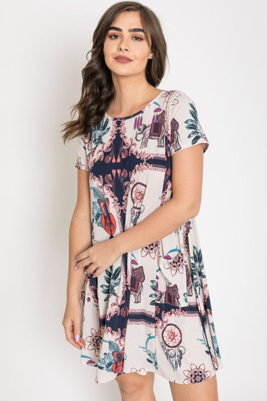 Stilla | Drømmefanger Print Shift Kjole