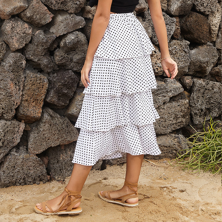 Damer Udstillet Trin-Midi-Nederdel med Polka-Dots-Print Stilla