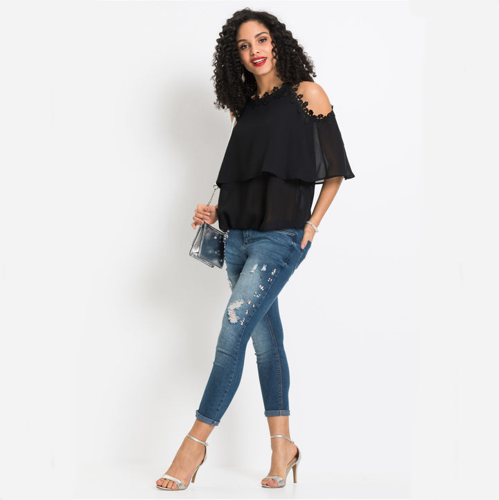 Dame Kold-skulder Floral Spidsetop Stilla