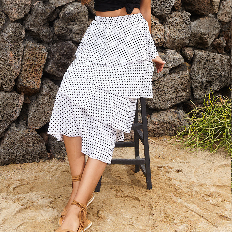 Damer Udstillet Trin-Midi-Nederdel med Polka-Dots-Print Stilla