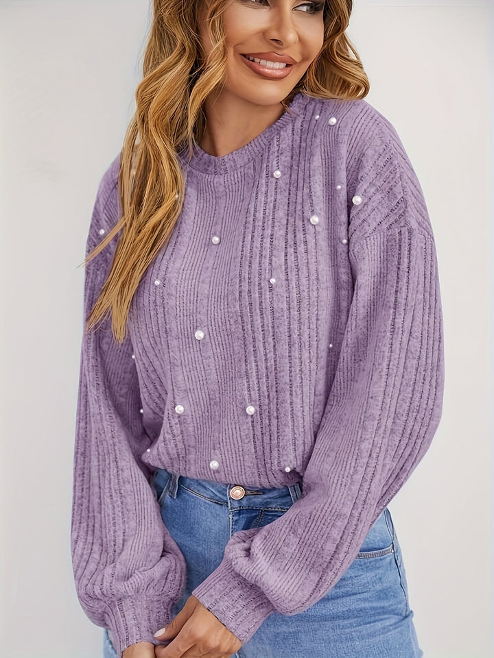 Stilla | Rib Pullover med Perle Detaljer