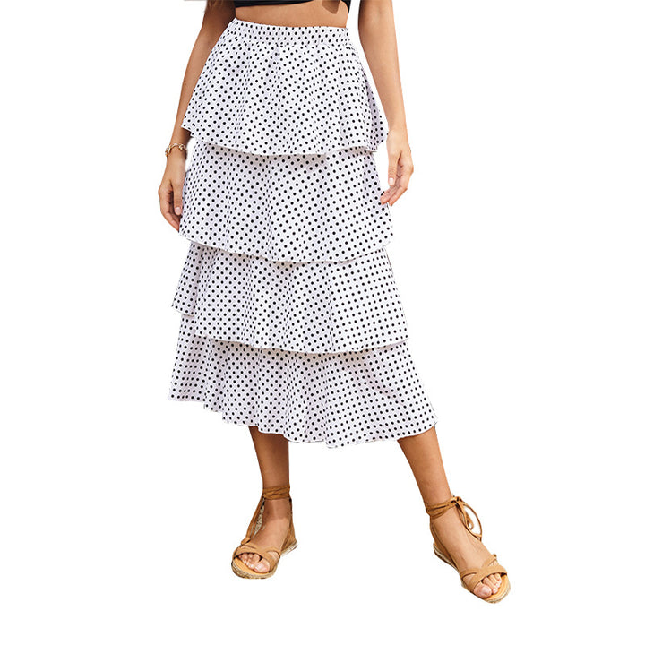 Damer Udstillet Trin-Midi-Nederdel med Polka-Dots-Print Stilla