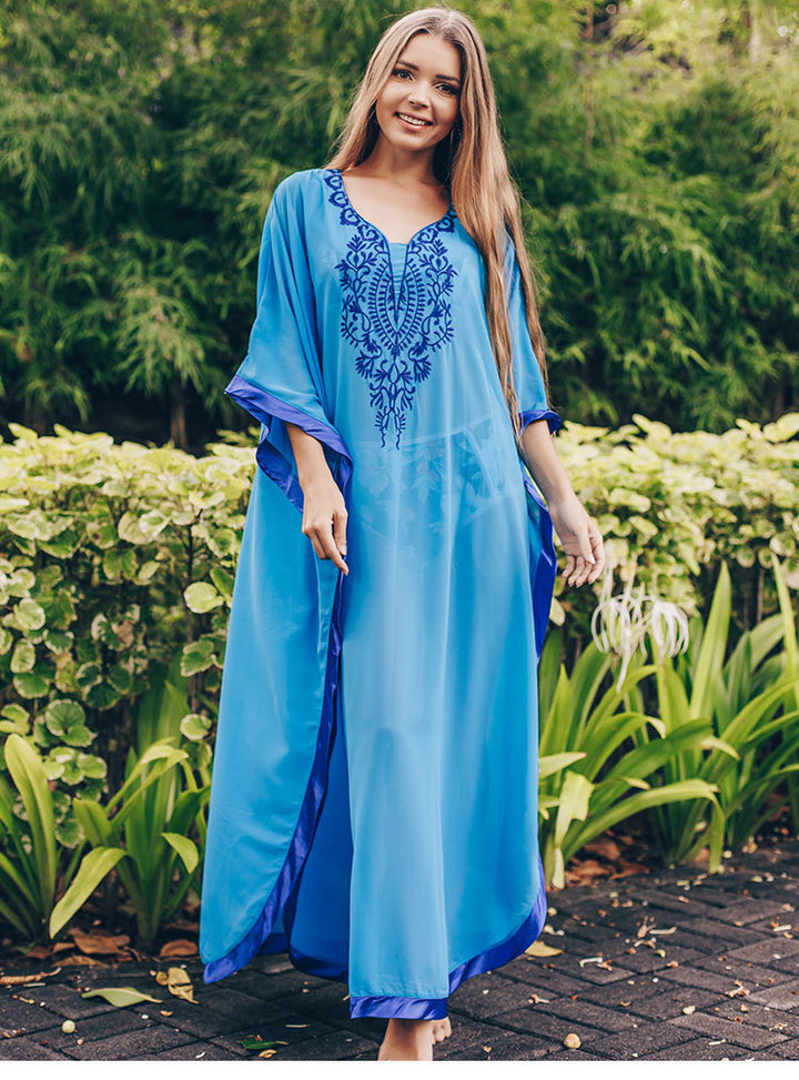 Dame Kaftan med kunstnerisk broderimønster og rummelig snit Stilla