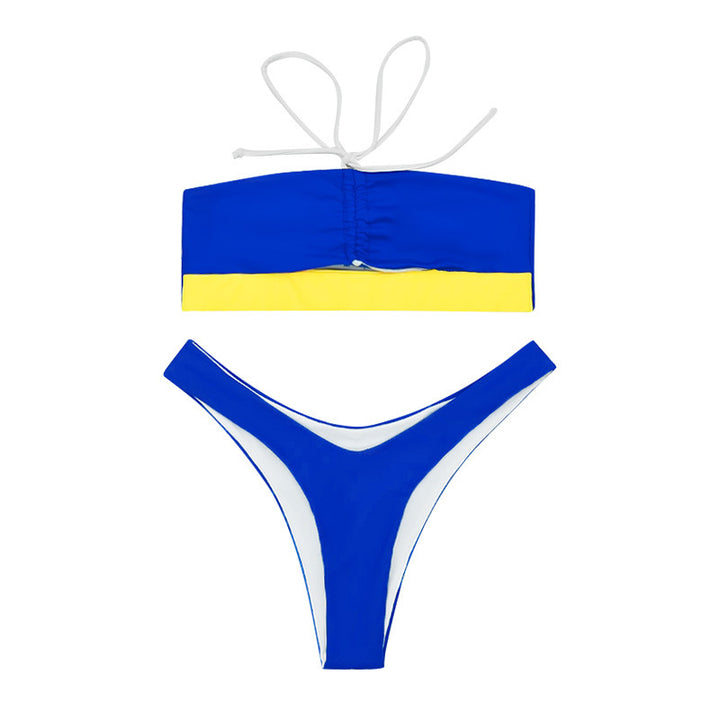 Dame Bandeau-bikini med raffineret knude og høj benudskæring Skovae