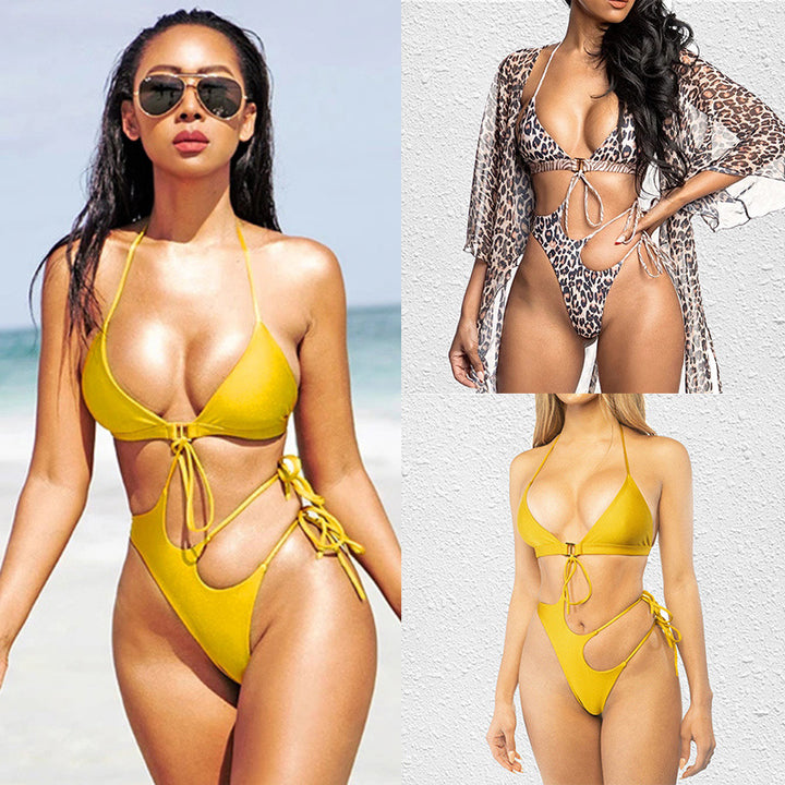 Dame Triangel-Bikini med spændende cut-out og dyremønster Stilla