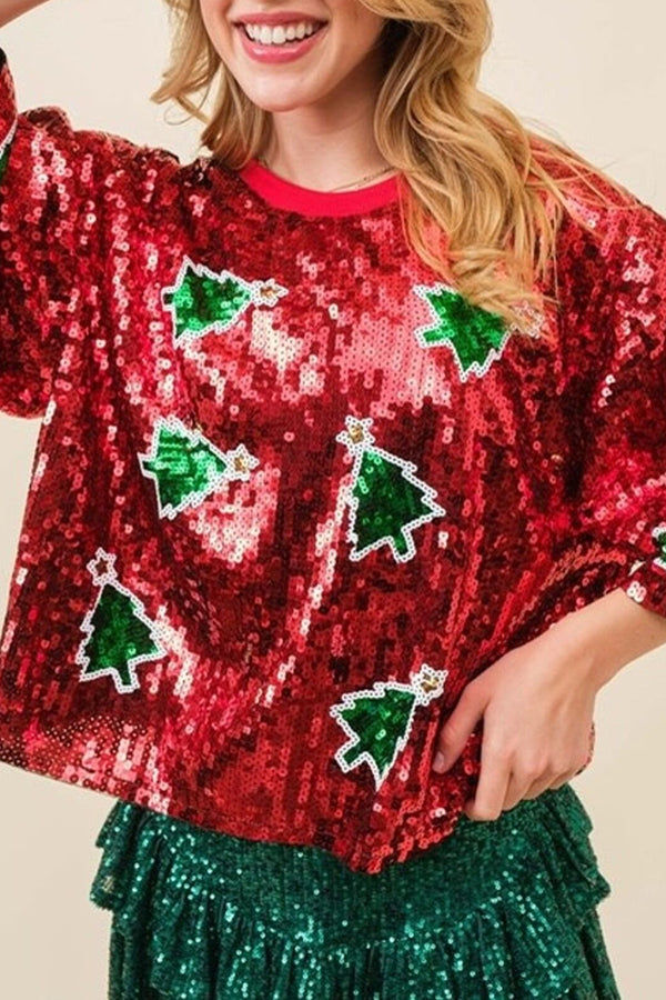 Stilla | Øjeblikkelig jule-paillet pullover T-shirt