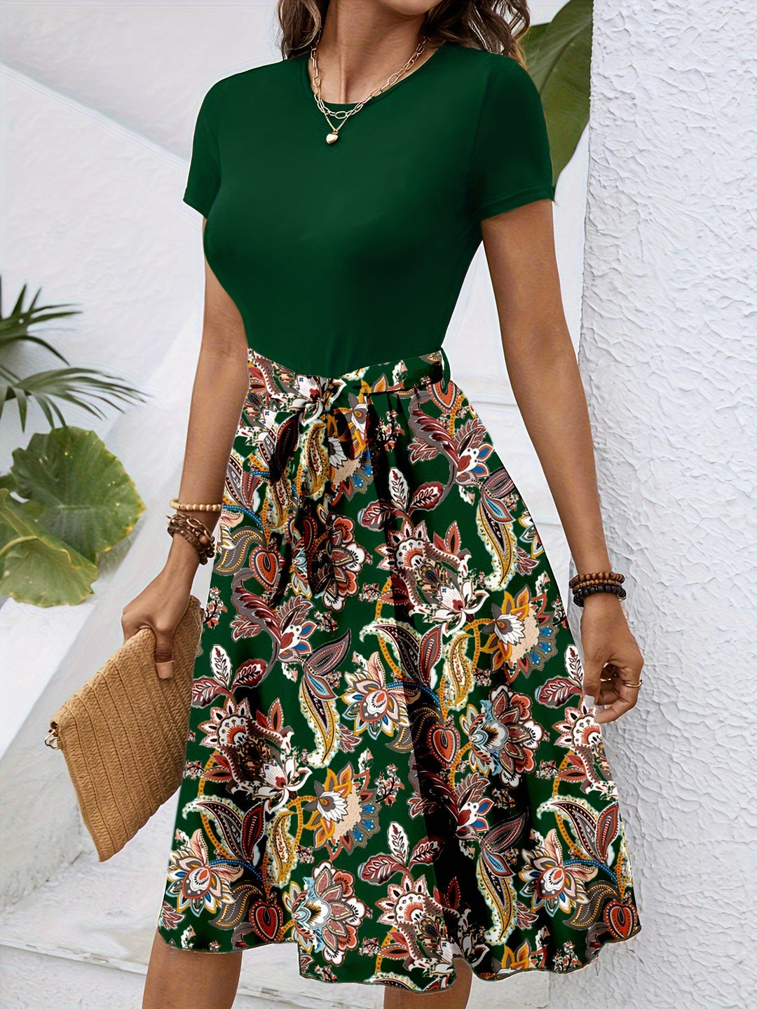 Stilla | Paisley Kjole Med Bælte Elegant Sommer Midi
