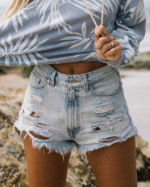 Dame Destroyed Denim Shorts i casual stil Skovae