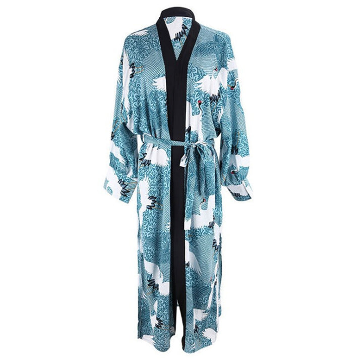 Dame elegant kimono med kunstnerisk fuglemotiv og flydende snit Stilla