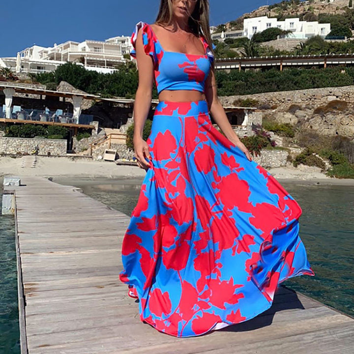 Dame Lang Sommerkjole med floralt design og volangdetaljer Stilla