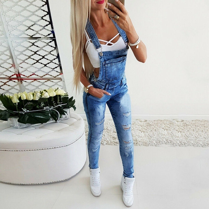 Dame Jeans-suspenders med fashionable ødelæggelser og justerbare stropper Stilla