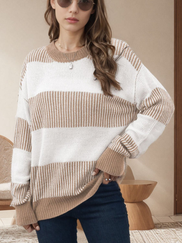 Stilla | Langærmet Sweatshirt med stribemønster og rund halsudskæring