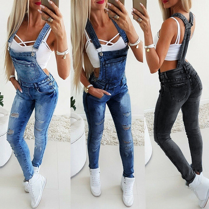 Dame Jeans-suspenders med fashionable ødelæggelser og justerbare stropper Stilla