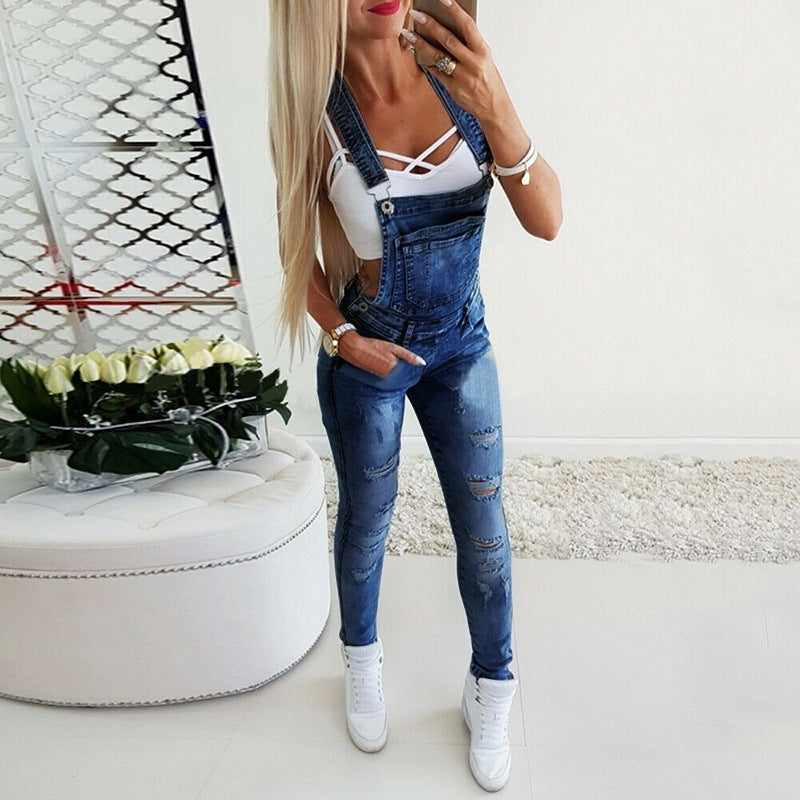 Dame Jeans-suspenders med fashionable ødelæggelser og justerbare stropper Stilla