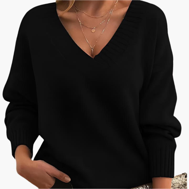 Stilla | V-Udskæring Sweatshirt - Elegant Strikpullover I Oversize-Stil til Hverdag & Kontor