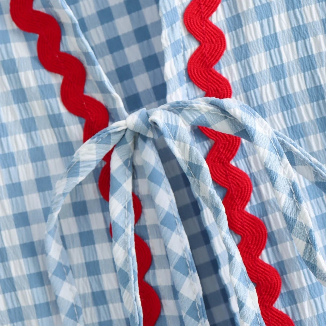 Stilla | Gingham Bånd Front Strikketrøje Med Hjerte Detaljer