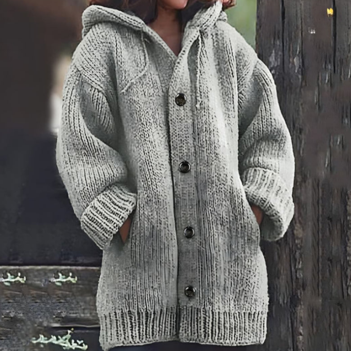 Stilla | Dame Let Enfarvet Strikjakke Med Hætte