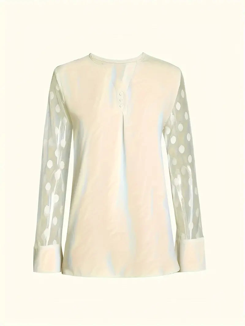Stilla | Bluse Med Prikker Dame Beige Med Udskæring Ved Halsen Og Knapper