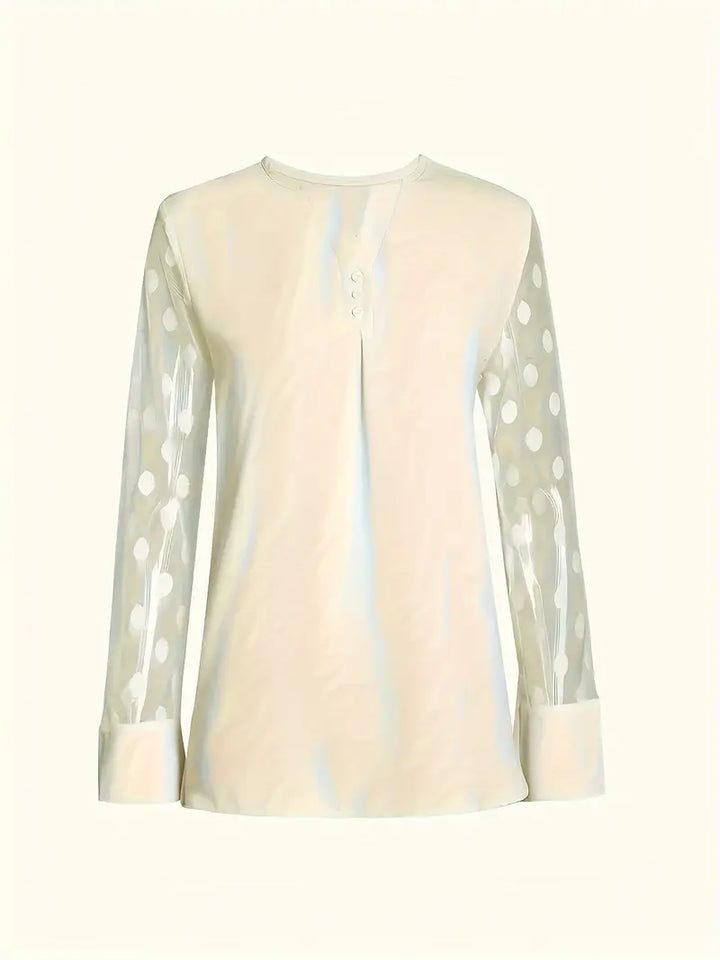 Stilla | Bluse Med Prikker Dame Beige Med Udskæring Ved Halsen Og Knapper