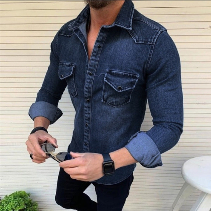 Herrer Stilfuld Denim Knap-Ned Skjorte Stilla