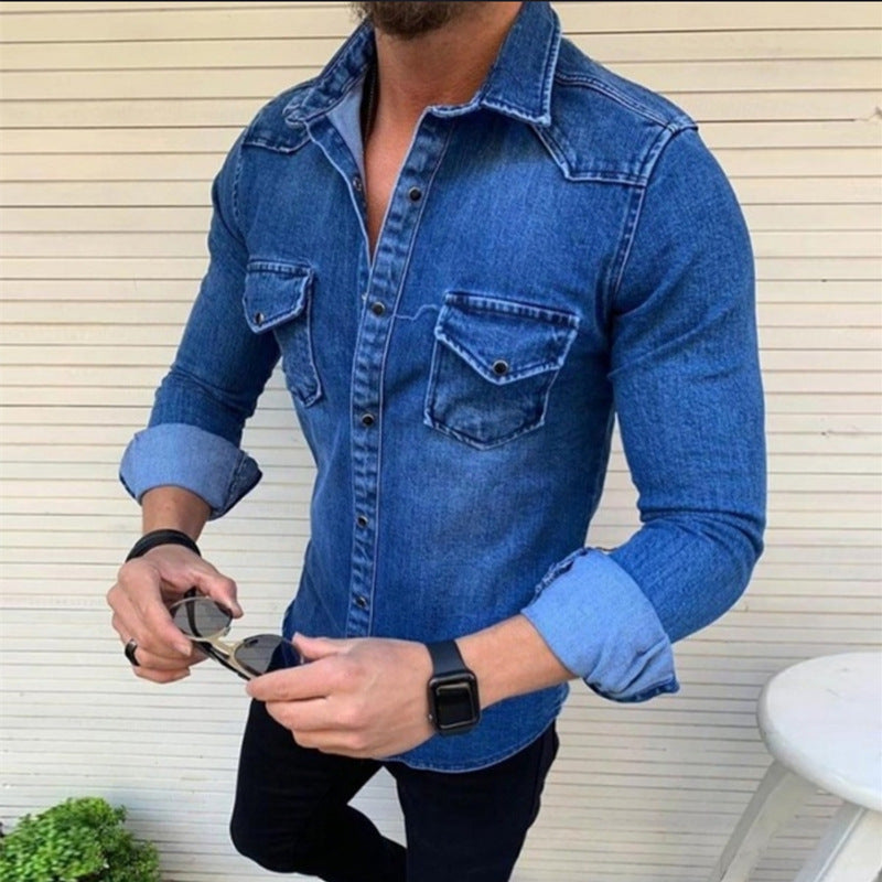 Herrer Stilfuld Denim Knap-Ned Skjorte Stilla