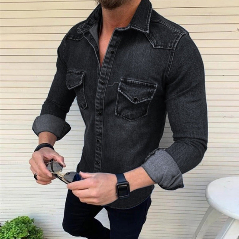 Herrer Stilfuld Denim Knap-Ned Skjorte Stilla