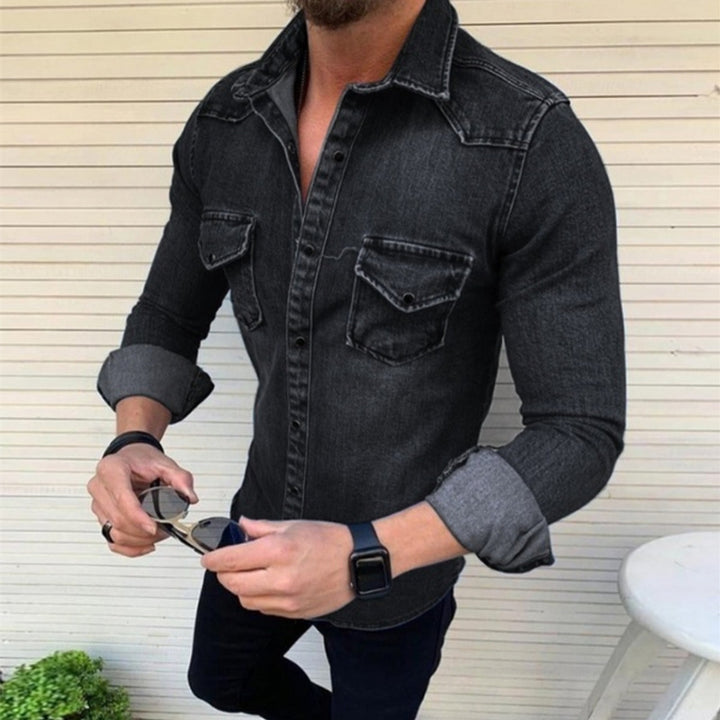 Herrer Stilfuld Denim Knap-Ned Skjorte Stilla