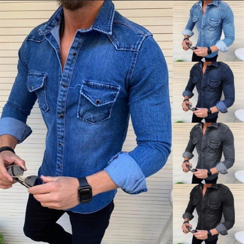 Herrer Stilfuld Denim Knap-Ned Skjorte Stilla