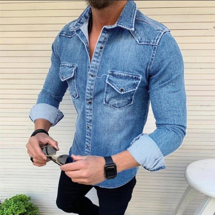Herrer Stilfuld Denim Knap-Ned Skjorte Stilla