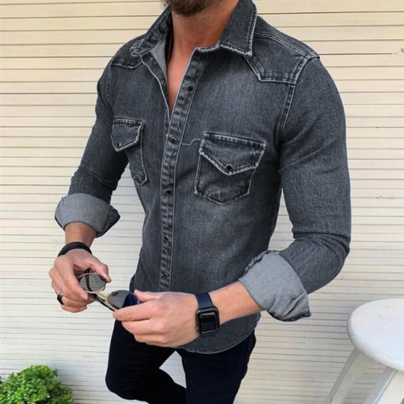 Herrer Stilfuld Denim Knap-Ned Skjorte Stilla