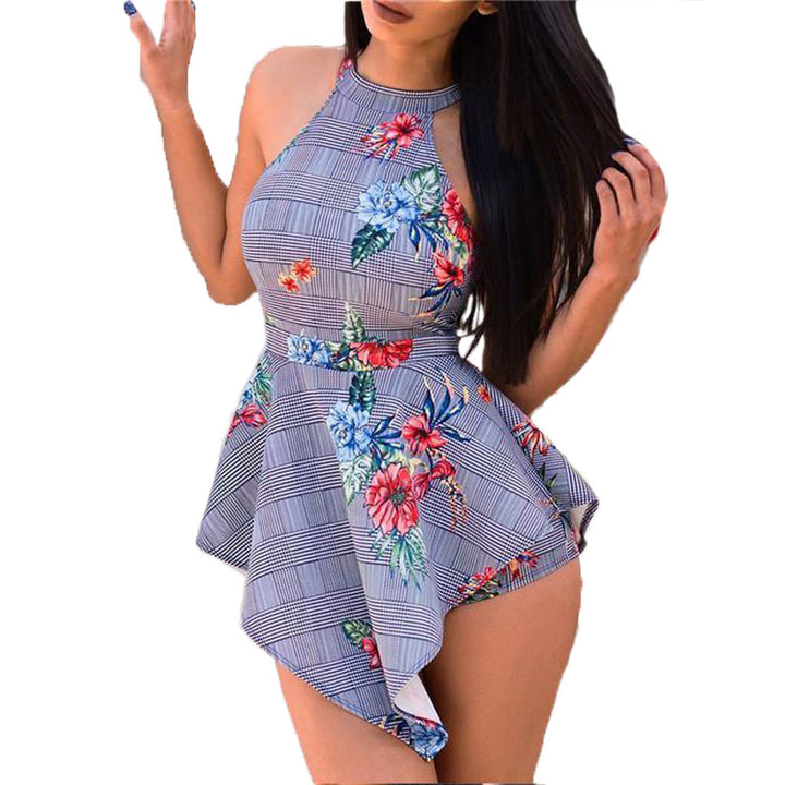 Dame Floral Print Høj-Lav Peplum Kjole Stilla