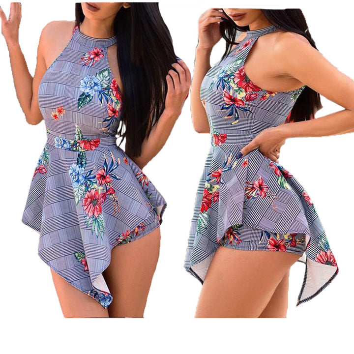 Dame Floral Print Høj-Lav Peplum Kjole Stilla