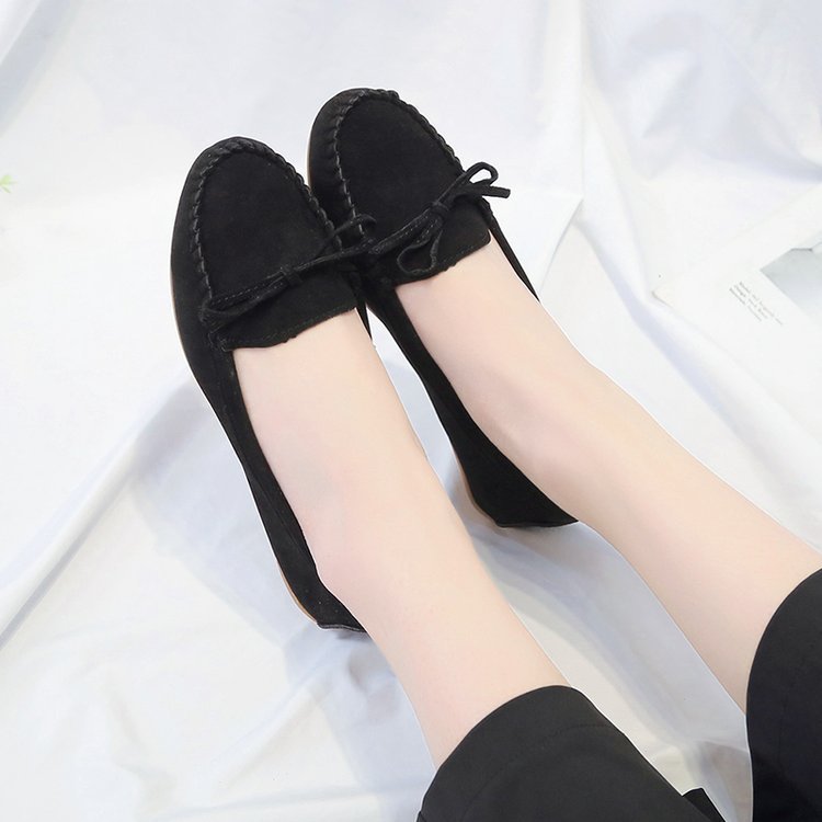 Dame nano femininer Velours‑slipon loafers med håndsyet forblad, dekorativ sløjfe og dæmpet memory-inderlægsso.