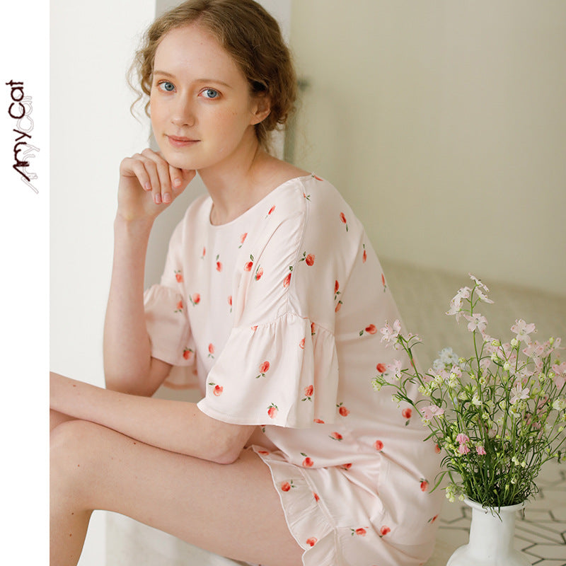 Dame natbeklædning sæt med moderne blomster mønster og bred pasform Stilla