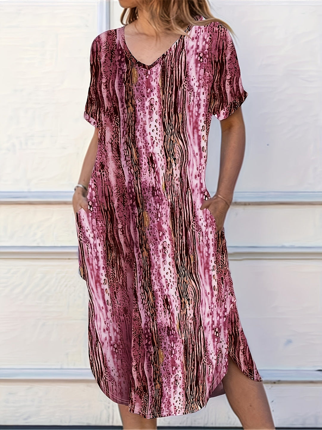 Stilla | Dame Midi Kjole Striber Plus Size Med Lommer Elegant, Sommerlig
